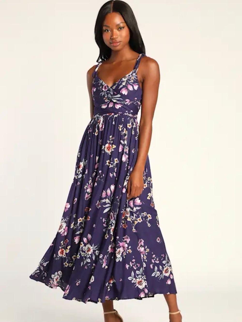 Lulus Flower Meadows Plum Tie Back Baby doll smocked flowy feminine dress